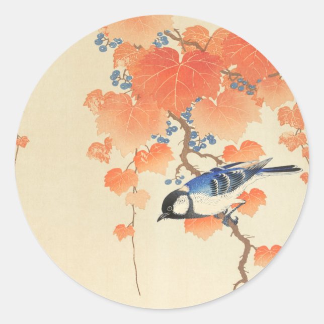 Bluebird on a Paulownia Tree  Classic Round Sticker (Front)