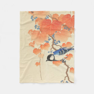 Bluebird on a Paulownia Tree Fleece Blanket