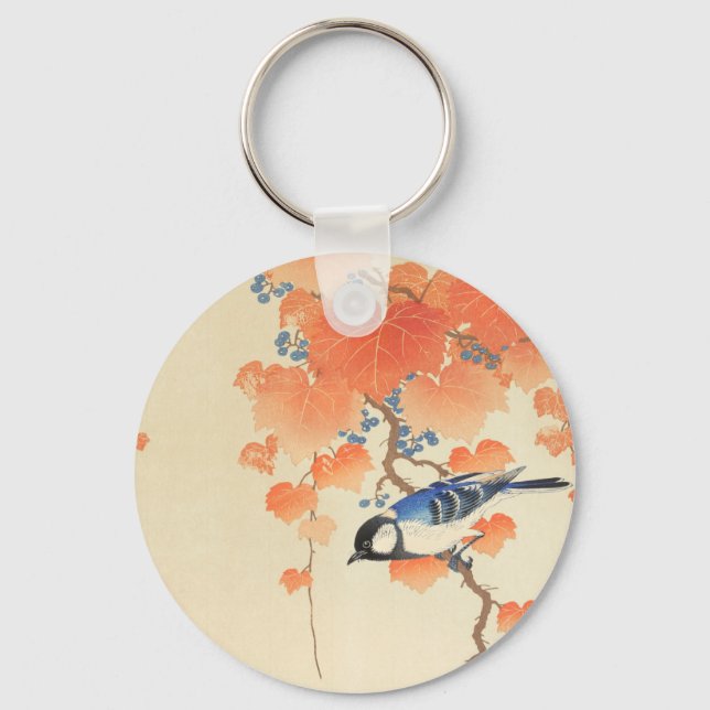 Bluebird on a Paulownia Tree  Key Ring (Front)