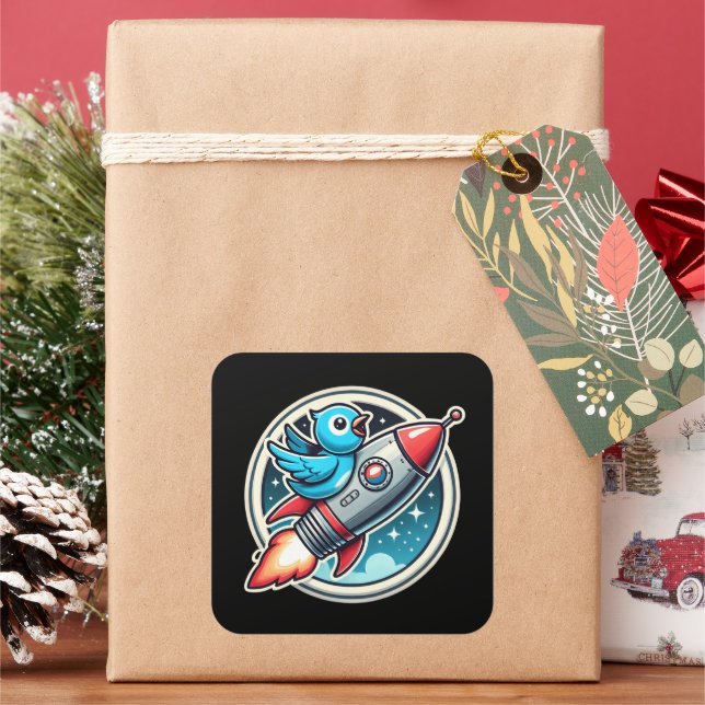 Bluebird on a rocket  square sticker (Holiday)