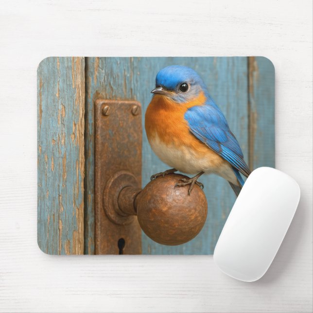 Bluebird On a Rusty Doorknob Mouse Pad (With Mouse)