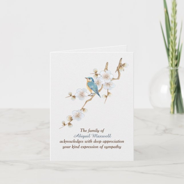 Bluebird on Almond Twig Sympathy Thank You Card (Front)