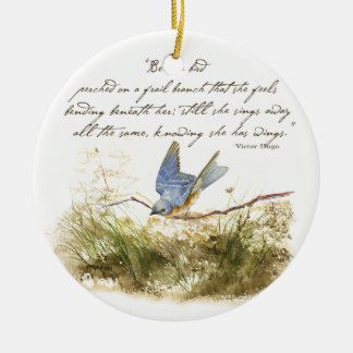 Bluebird on Branch Inspirational poem Watercolor Ceramic Tree Decoration