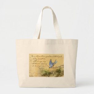 Bluebird on Branch & Victor Hugo Quote Large Tote Bag