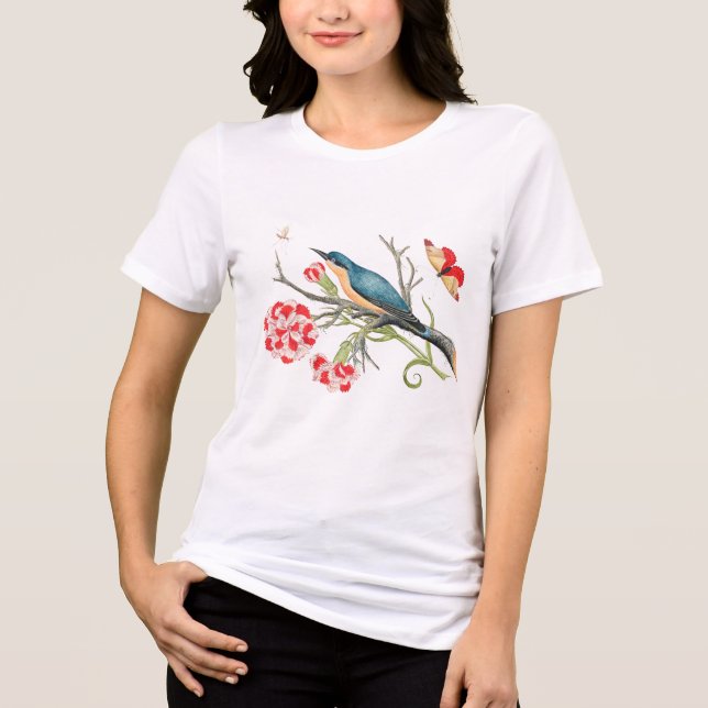 Bluebird on carnations Tri-Blend shirt (Front)