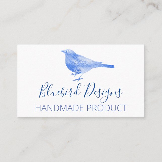 Bluebird On White Handmade Business Card (Front)