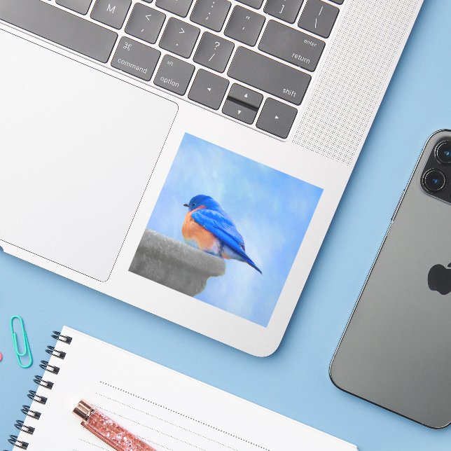 Bluebird Painting - Original Bird Art (Laptop w/ iPhone)