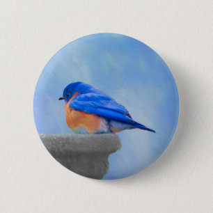 Bluebird Painting - Original Bird Art 6 Cm Round Badge