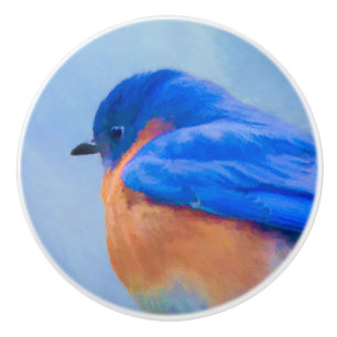 Bluebird Painting - Original Bird Art Ceramic Knob
