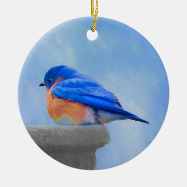 Bluebird Painting - Original Bird Art Ceramic Tree Decoration (Front)