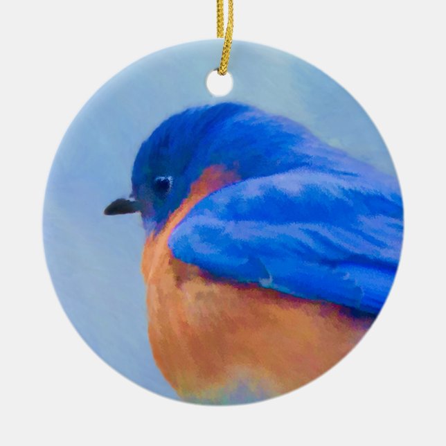 Bluebird Painting - Original Bird Art Ceramic Tree Decoration (Front)