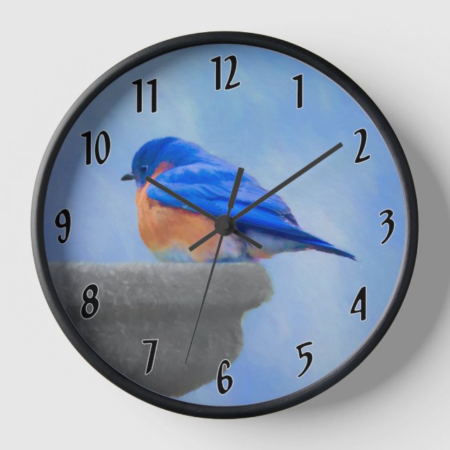 Bluebird Painting - Original Bird Art Clock (Front)