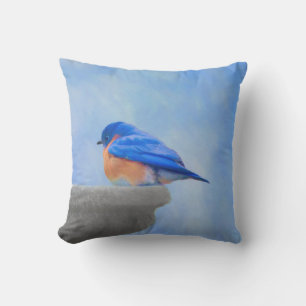 Bluebird Painting - Original Bird Art Cushion