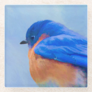Bluebird Painting - Original Bird Art Glass Coaster