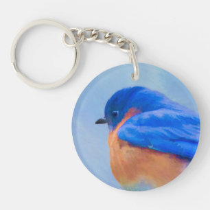 Bluebird Painting - Original Bird Art Key Ring