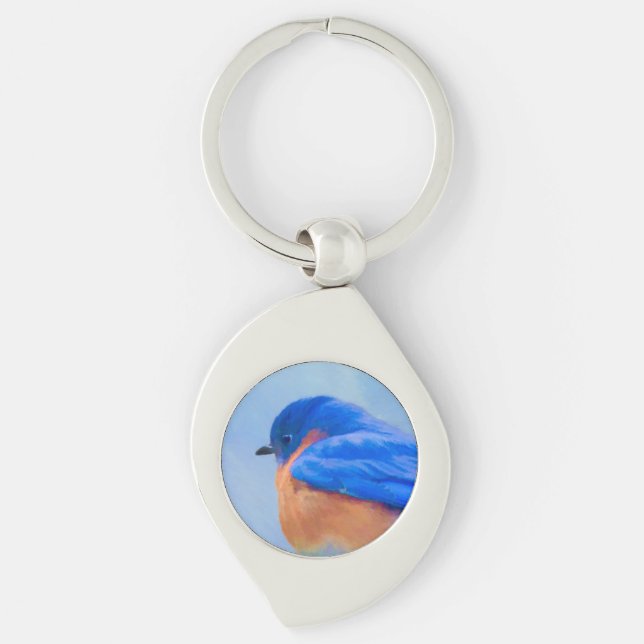 Bluebird Painting - Original Bird Art Key Ring (Front)
