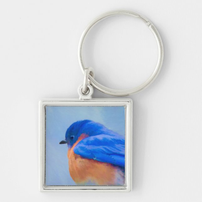 Bluebird Painting - Original Bird Art Key Ring (Front)