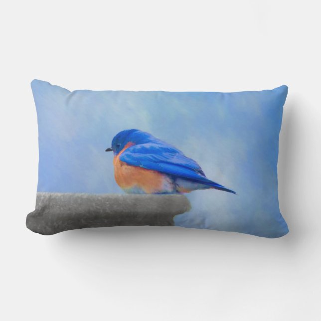 Bluebird Painting - Original Bird Art Lumbar Cushion (Front)
