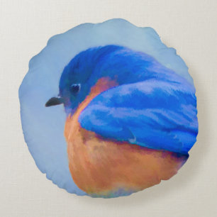 Bluebird Painting - Original Bird Art Round Cushion