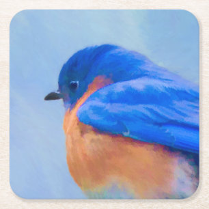 Bluebird Painting - Original Bird Art Square Paper Coaster