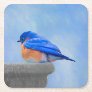 Bluebird Painting - Original Bird Art Square Paper Coaster