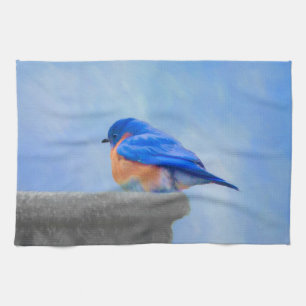 Bluebird Painting - Original Bird Art Tea Towel