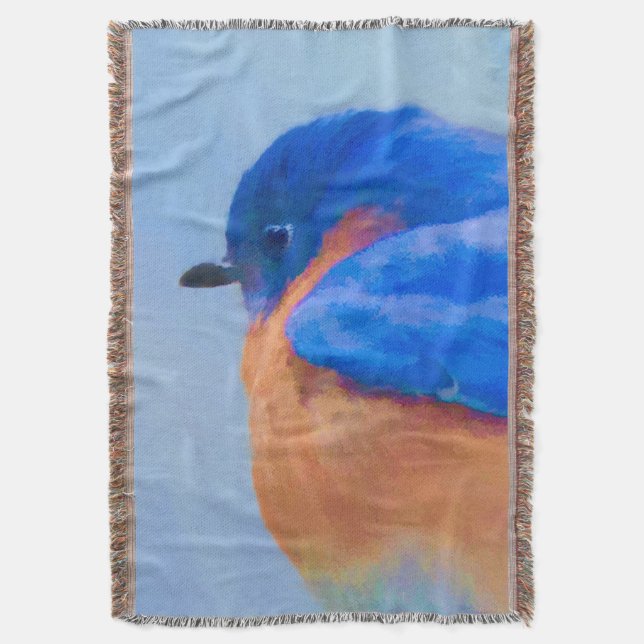 Bluebird Painting - Original Bird Art Throw Blanket (Front Vertical)