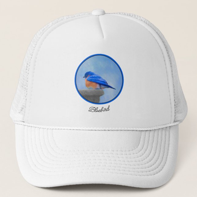 Bluebird Painting - Original Bird Art Trucker Hat (Front)