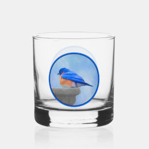 Bluebird Painting - Original Bird Art Whiskey Glass