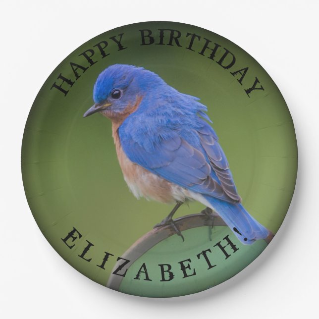 Bluebird Paper Plate with Name and Birthday (Front)