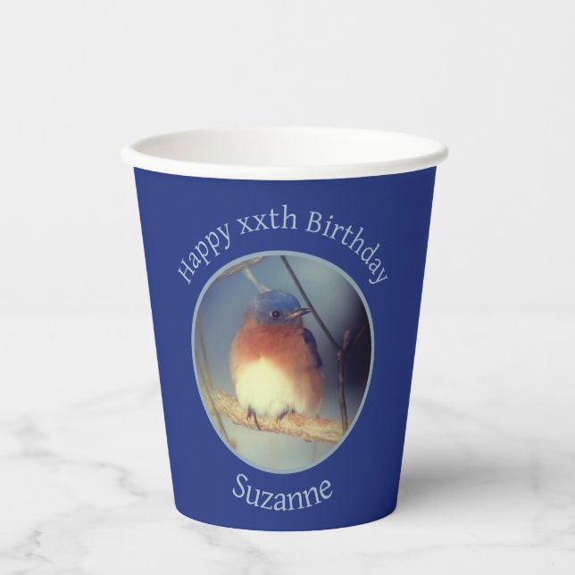 Bluebird Personalised Happy Birthday Paper Cups (Front)