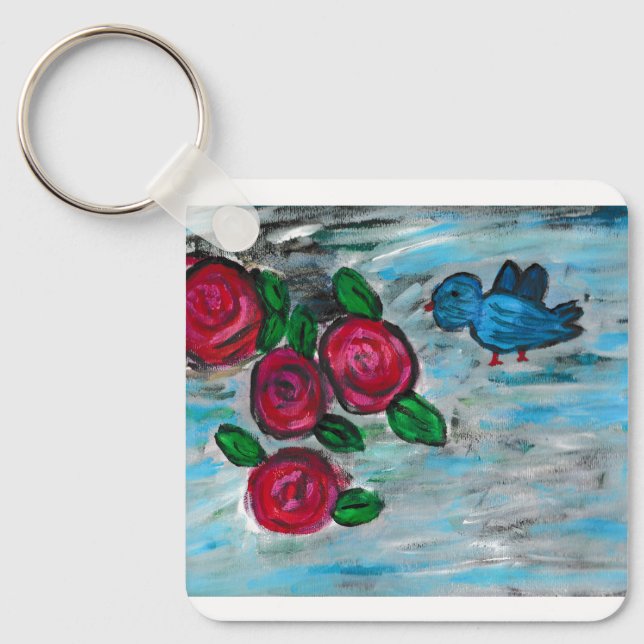 Bluebird Red Roses  Key Ring (Front)