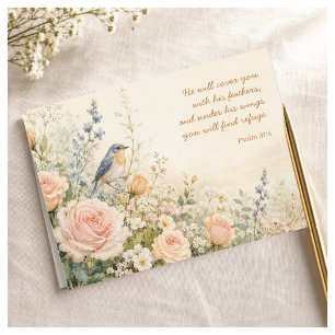 Bluebird & Roses Psalm 91:4 Card