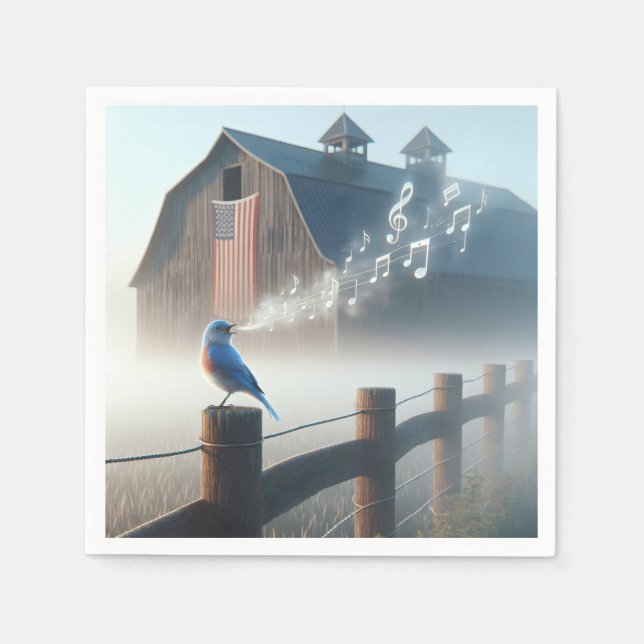 Bluebird Singing In Morning Mist Napkin (Front)