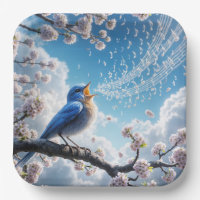 Bluebird Singing On a Cherry Tree Branch