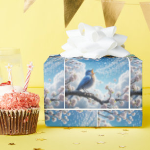Bluebird Singing On a Cherry Tree Branch Wrapping Paper