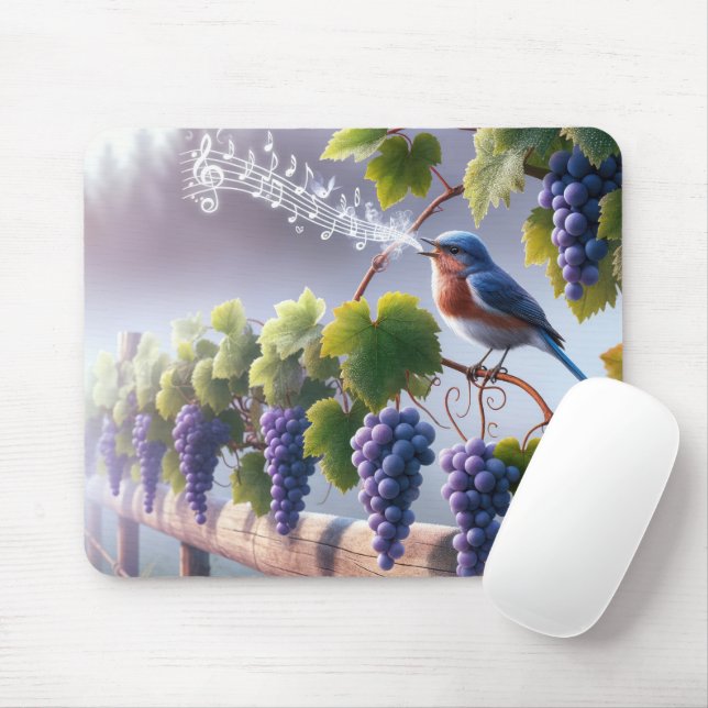 Bluebird Singing On a Grapevine Mouse Pad (With Mouse)