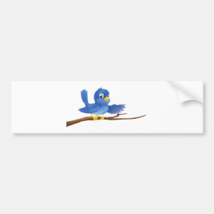 Bluebird sitting on branch pointing bumper sticker