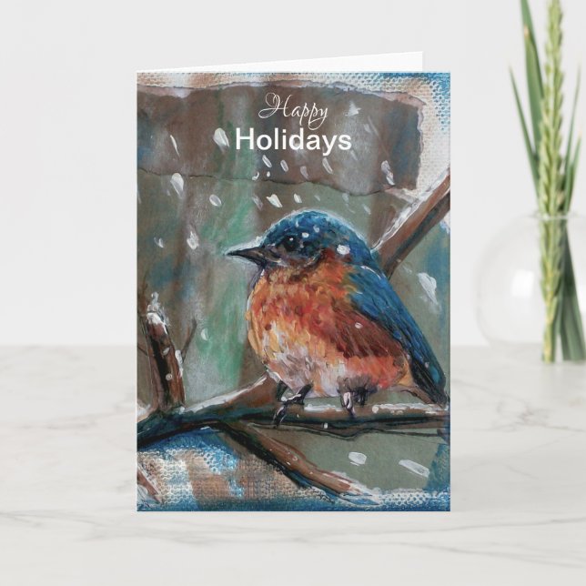 Bluebird Snow Winter Happy Holidays Card (Front)