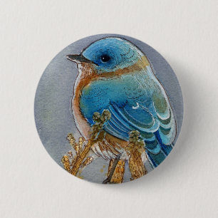 Bluebird Watercolor 6 Cm Round Badge