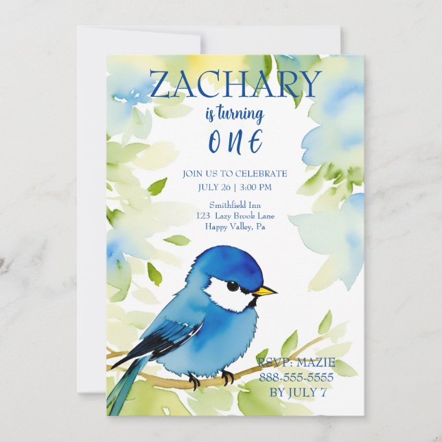 Bluebird Watercolor Birthday Invitation (Front)
