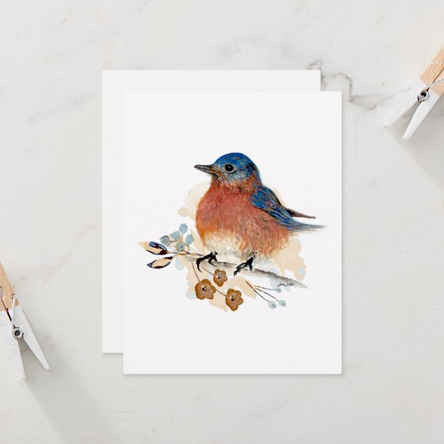 Bluebird Watercolor Blank Note Card (Beautiful Bluebird Watercolor Blank Note Card from Jenn Steffen Art)