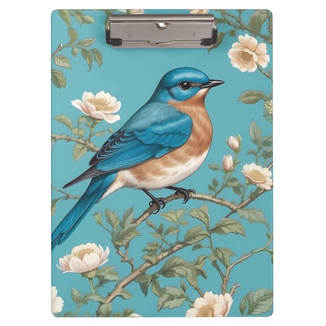Bluebird William Morris Inspired Turquois  Clipboard (Front)