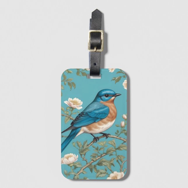Bluebird William Morris Inspired Turquois  Luggage Tag (Front Vertical)