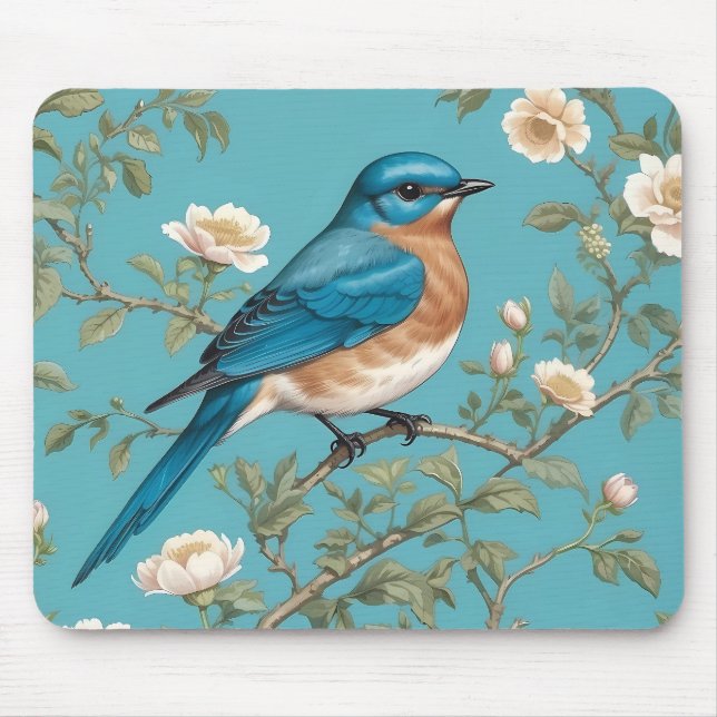 Bluebird William Morris Inspired Turquois  Mouse Pad (Front)