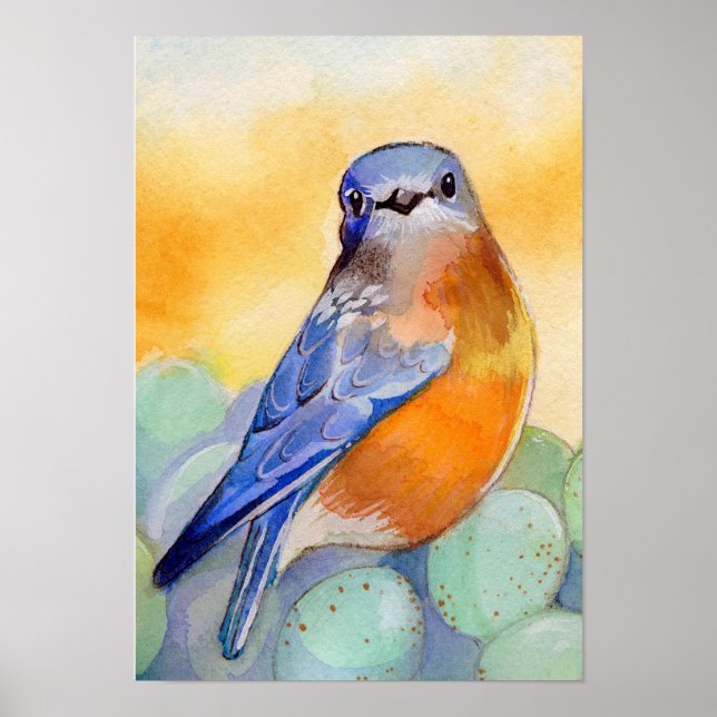 Bluebird with Eggs Watercolor Poster (Front)