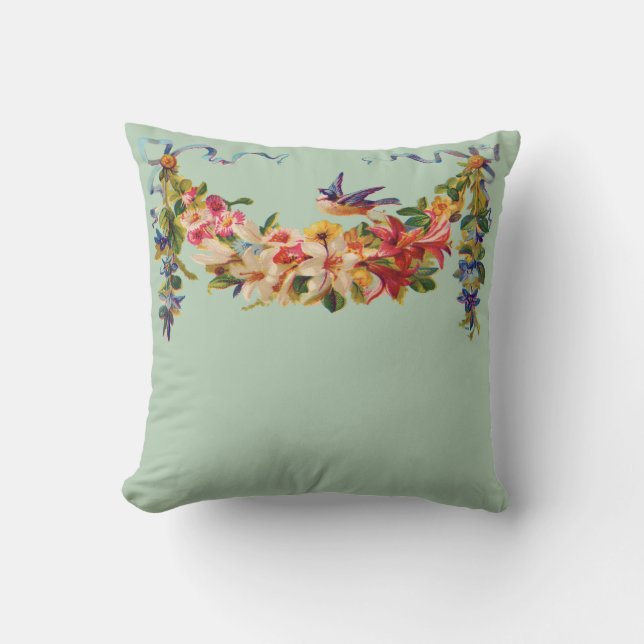 Bluebird with Garland of Flowers Cushion (Front)
