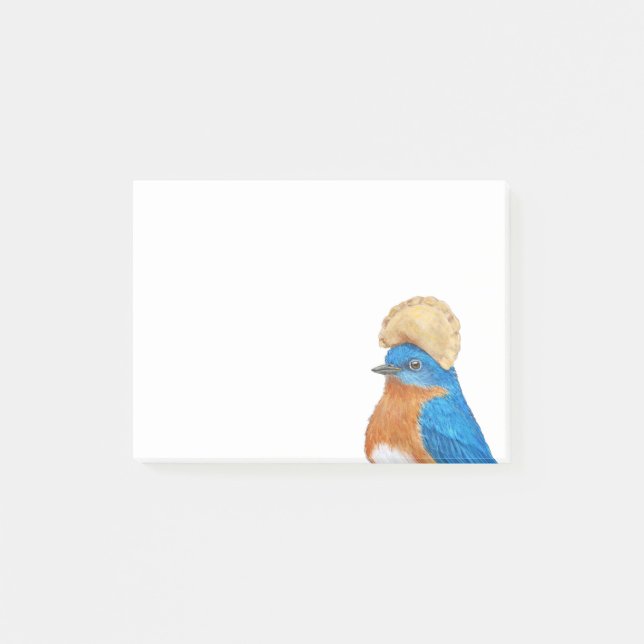 Bluebird with pierogi hat post-it notes (Front)