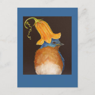 bluebird with squash blossom hat postcard