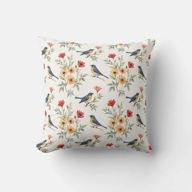 Bluebirds and Flowers Cushion (Front)